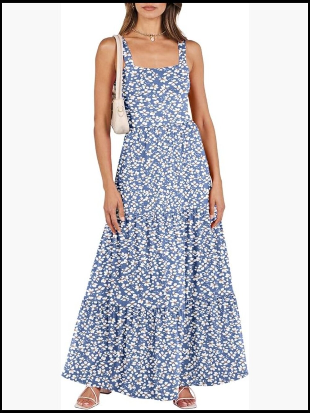 Rayon Polyester Spandex Maxi Dress with Pockets Square Neck Sleeveless